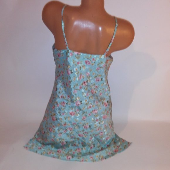 Lingerie Chemise Slip Medium Blue Pink Floral Cottage Core Bust 18" Length 34" P - Picture 7 of 7